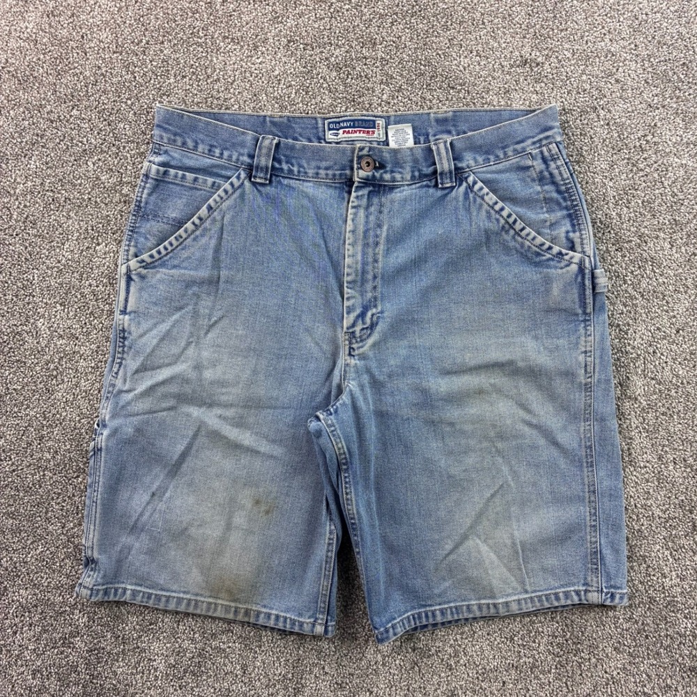 Vintage Old Navy Carpenter Shorts Mens 36‎ Blue Cotton Denim Painters Utility